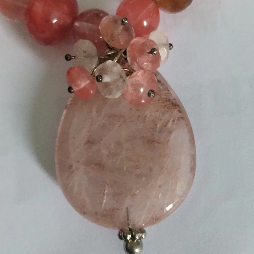 Pink Cherry Quartz Beaded Peny Necklace, New, Pastel,  Party, Dressy - Picture 5 of 8